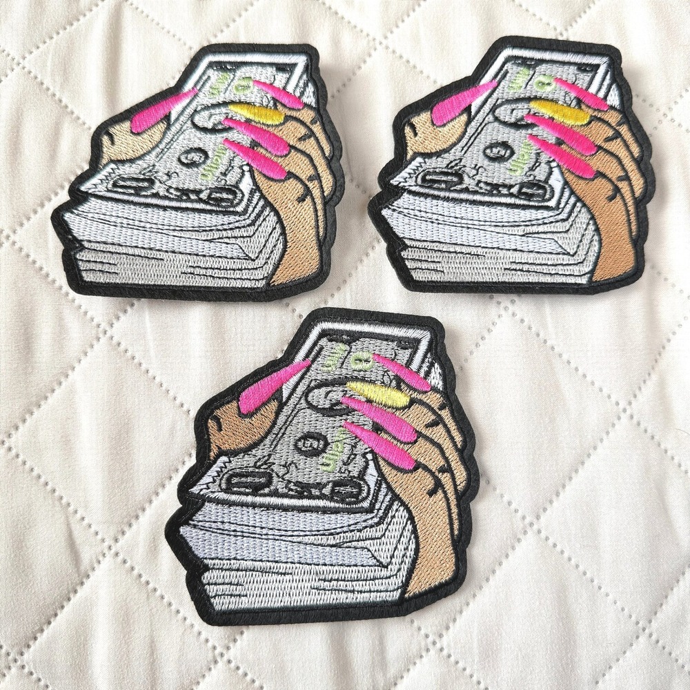 3 Money Stack Cash Hand Pink Nails Iron On Patch Embroidered Applique Streetwear